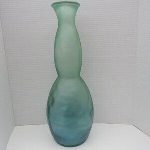 Vintage spanish blown bubble glass Tall Vase Frosted seaglass blue green Spain